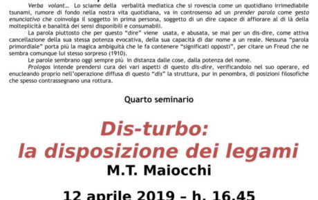 Dis-turbo:  la disposizione dei legami  prof.ssa M.T. Maiocchi                                    17 Maggio 2019 –  h. 16,45 –          c/o ICLeS, via Settembrini, 17, Milano (M2 – M3)